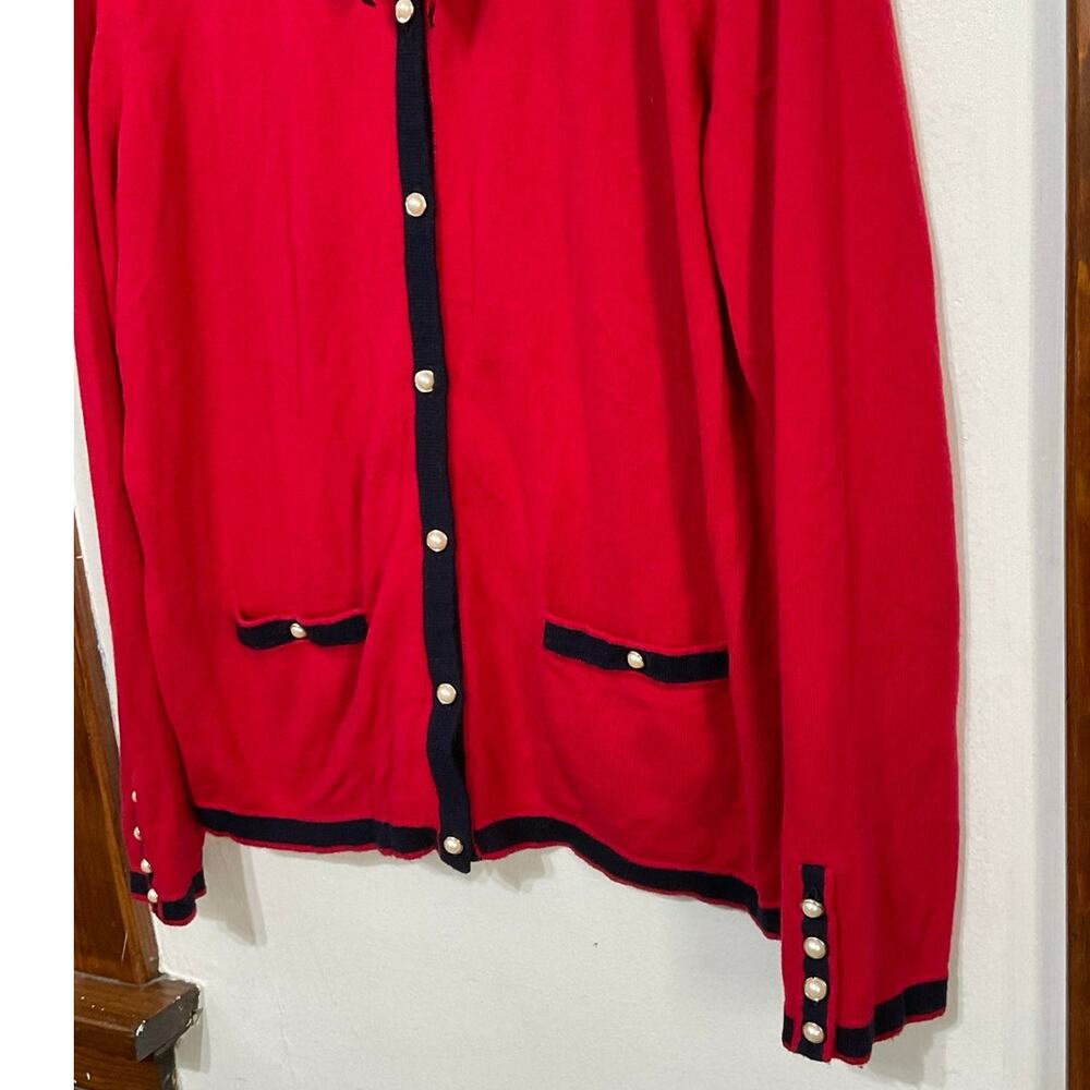Talbots Tipping & Bow Charming Cardigan Red Cashmere Pearls Decorative Bow Large - Picture 3 of 8